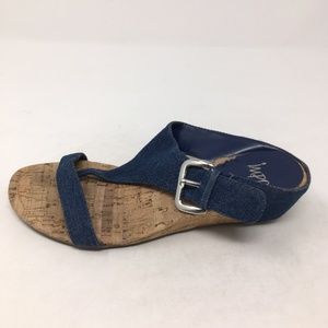 IMPO BLUE SLIP ON WEDGE SANDALS 7.5M